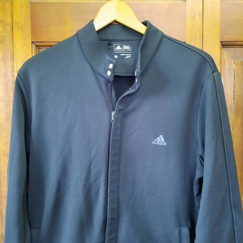 Adidas black zip-up mockneck athletic Activewear Workout jacket Size Medium - Picture 2 of 10